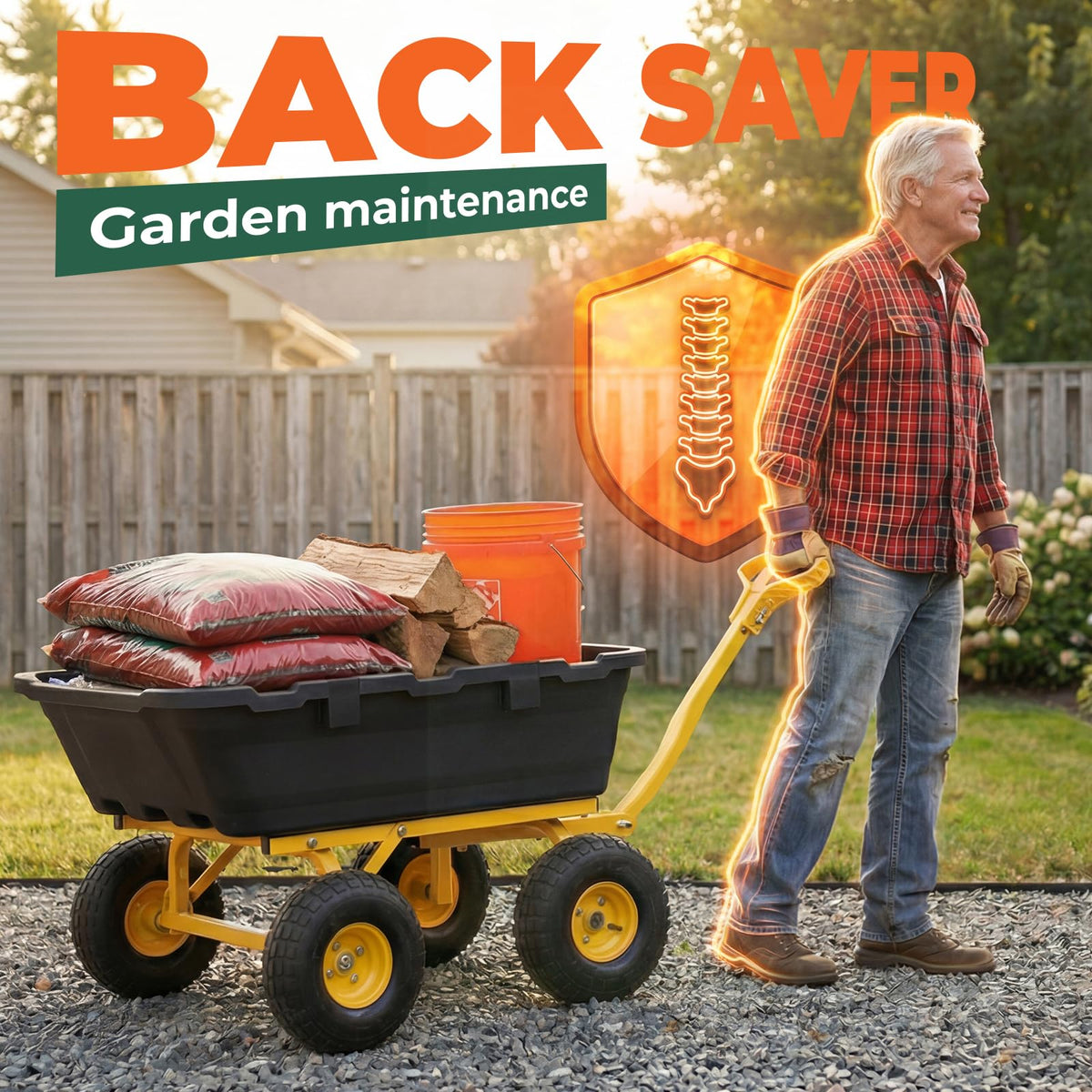 Sekey Garden Dump Cart, 1400 lb Capacity, Towable, 10 in Tires