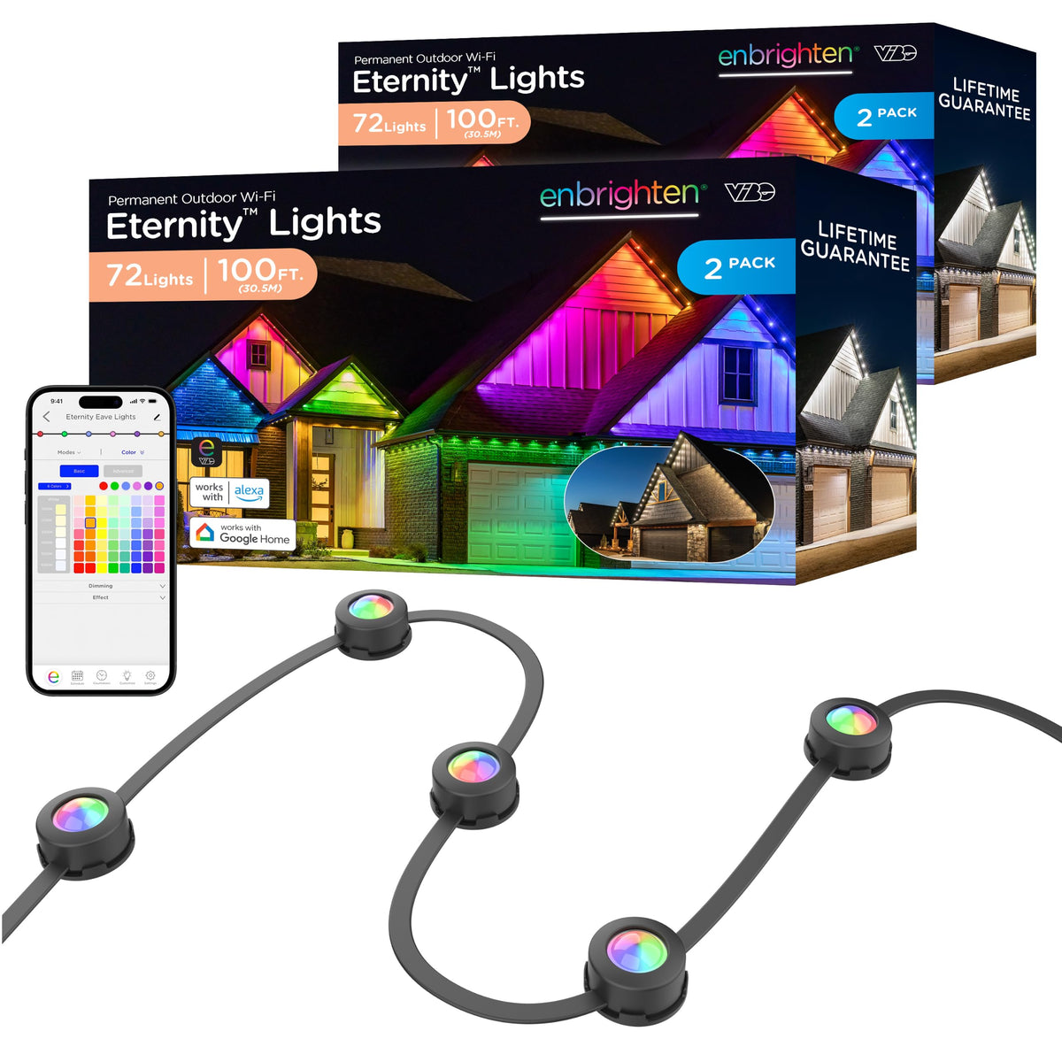 Enbrighten Eternity Permanent Outdoor Lights, 100ft, 72 Lights