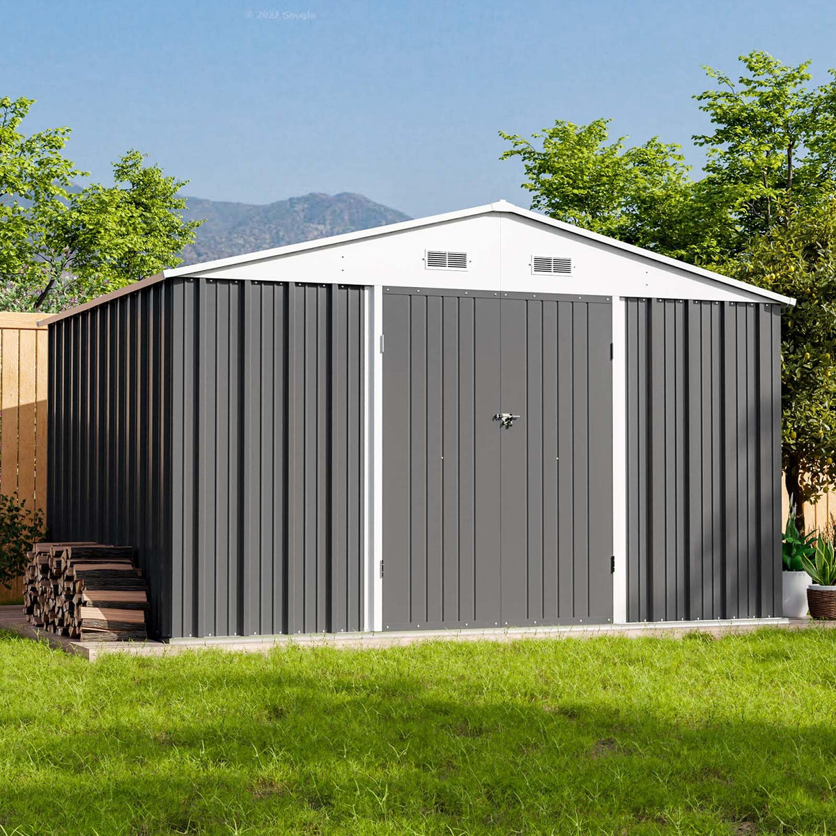 Patiowell 6x4 FT Outdoor Storage Shed, Metal Storage Sheds, Brown