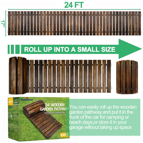 24' Wooden Garden Pathway,Outdoor Roll Out Walkway,Patio Footpath