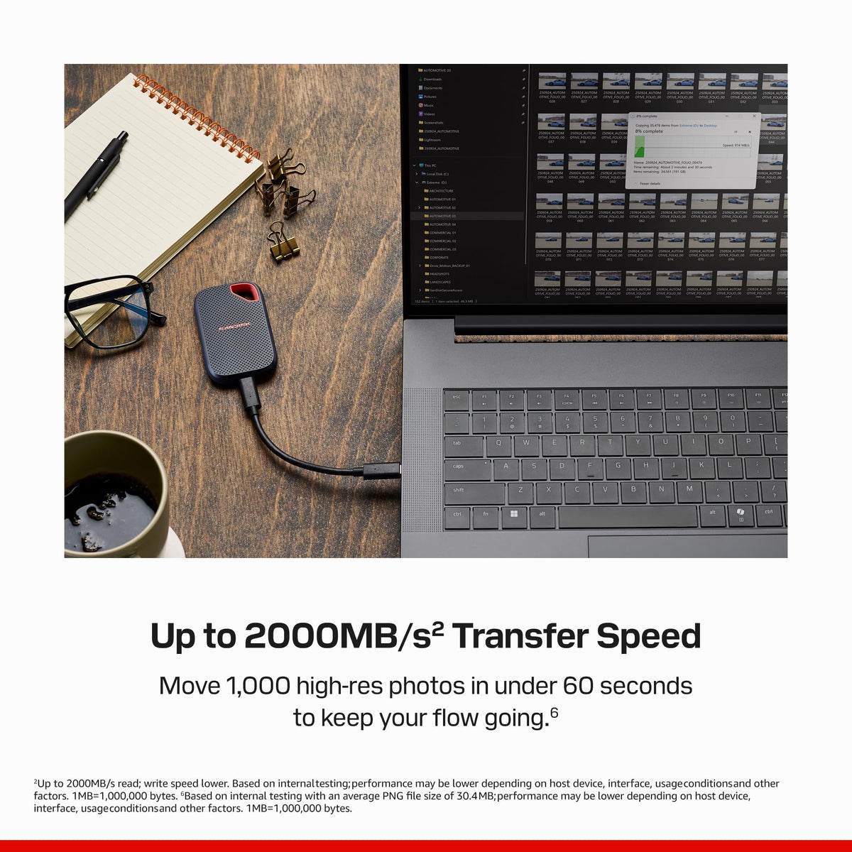 SANDISK 1TB Extreme Portable SSD, Up to 2000MB/s Transfer Speeds-New Model