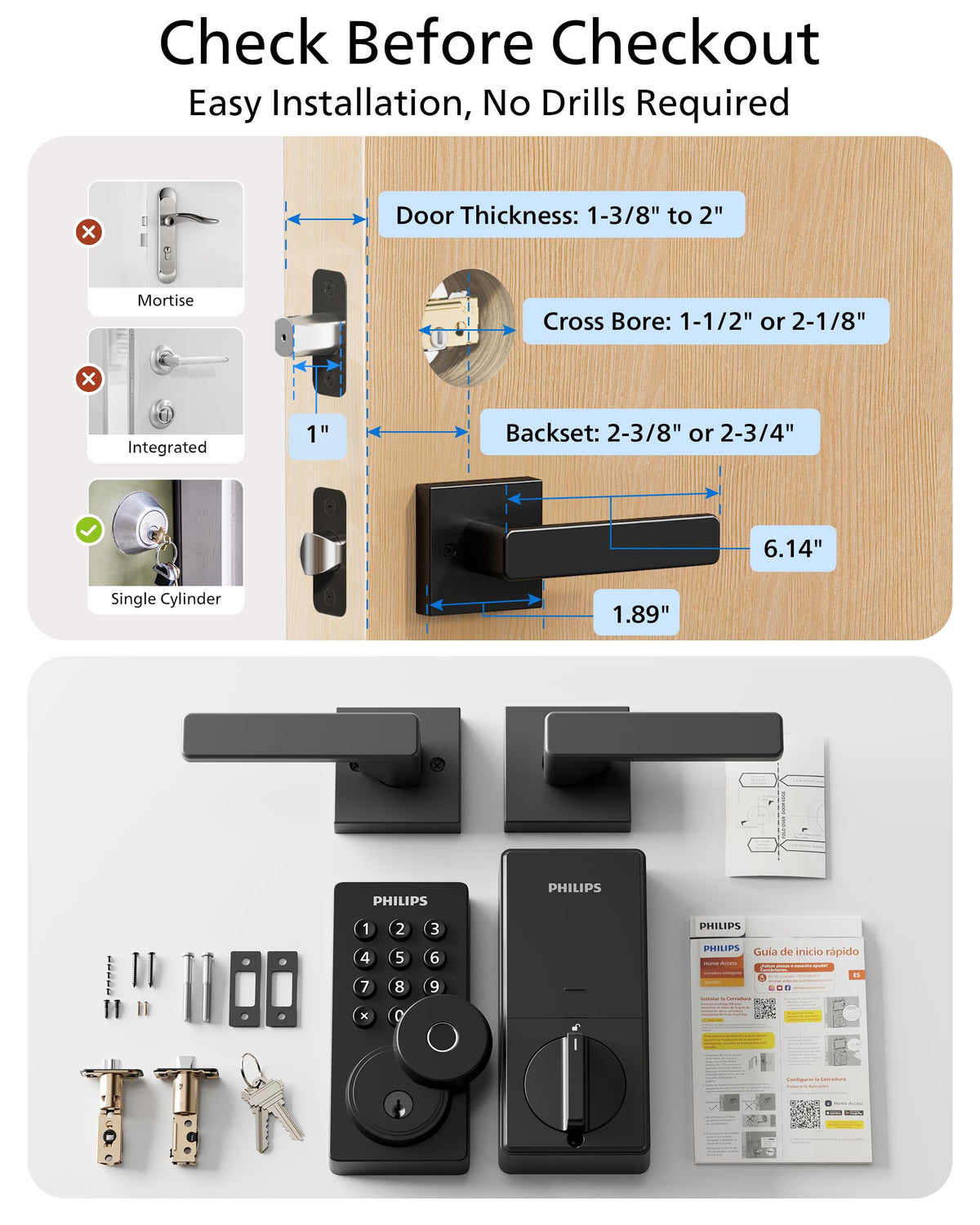 Philips WiFi Keypad Deadbolt with Handle, Built-in WiFi, APP Remote Control