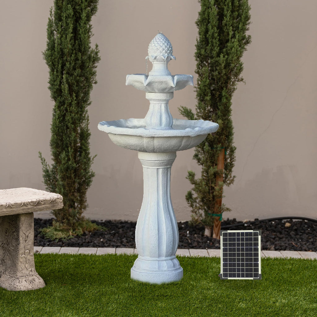XBrand 44" 2-Tier Solar Water Fountain for Outdoors, Fiberglass Resin Garden Fountain with Solar Panel Pump, Auto Shut-Off, White, Patio, Yard & Garden Decor