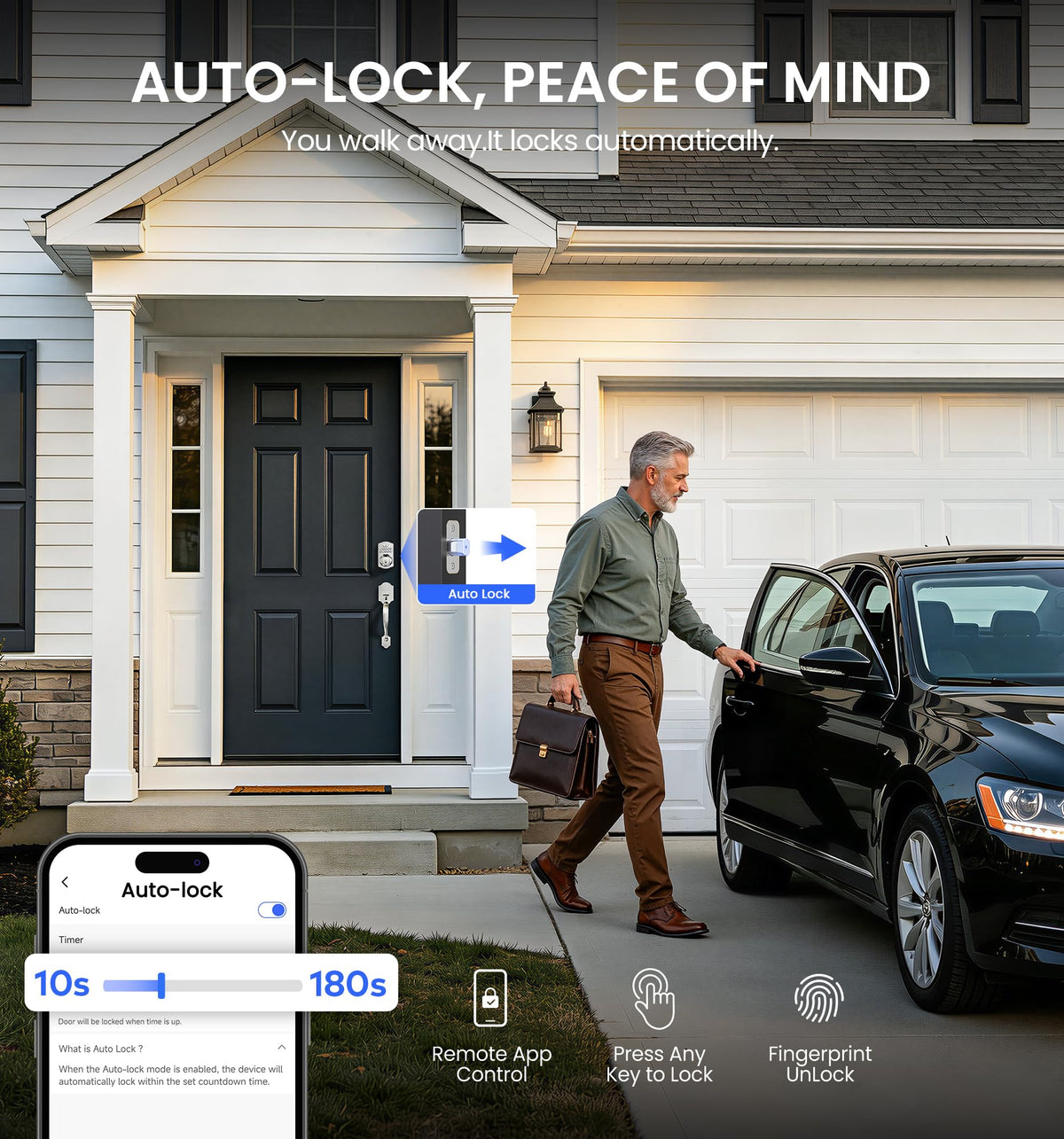 Veise VE012W-H Wi-Fi Smart Front Door Lock Set with Handle, Satin Nickel