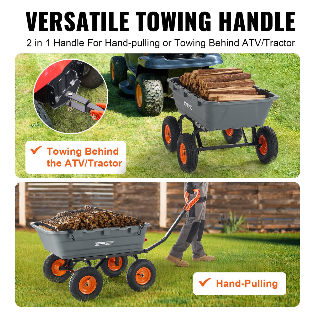 VEVOR Heavy Duty 1200lbs 7 Cu.Ft Wheelbarrow Garden Dump Cart Wagon
