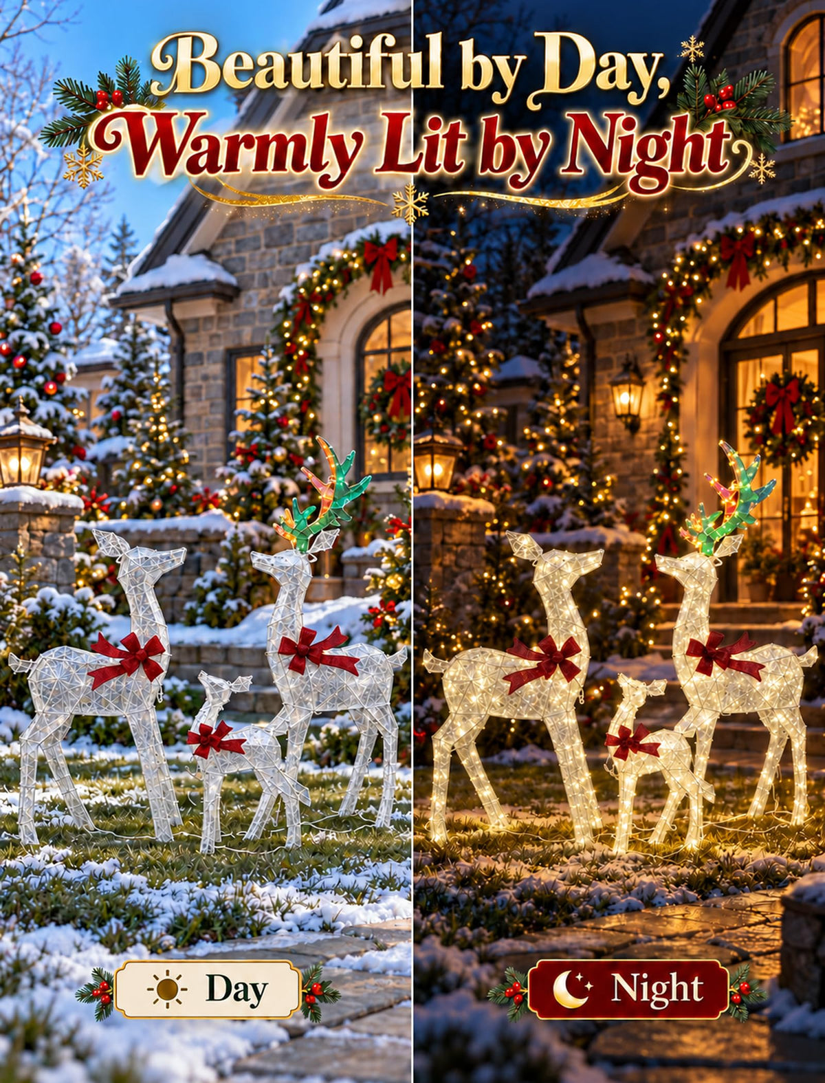 3D Lighted Reindeer Family, 3-Piece 265 LED Christmas Yard Display