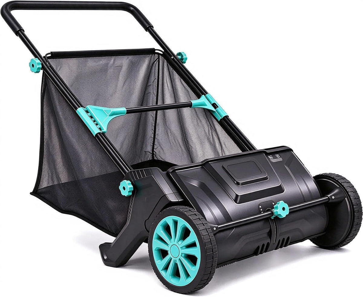IDEALHOUSE Push Lawn Sweeper 26 Inch with Large 7 cu.ft. Hopper Bag