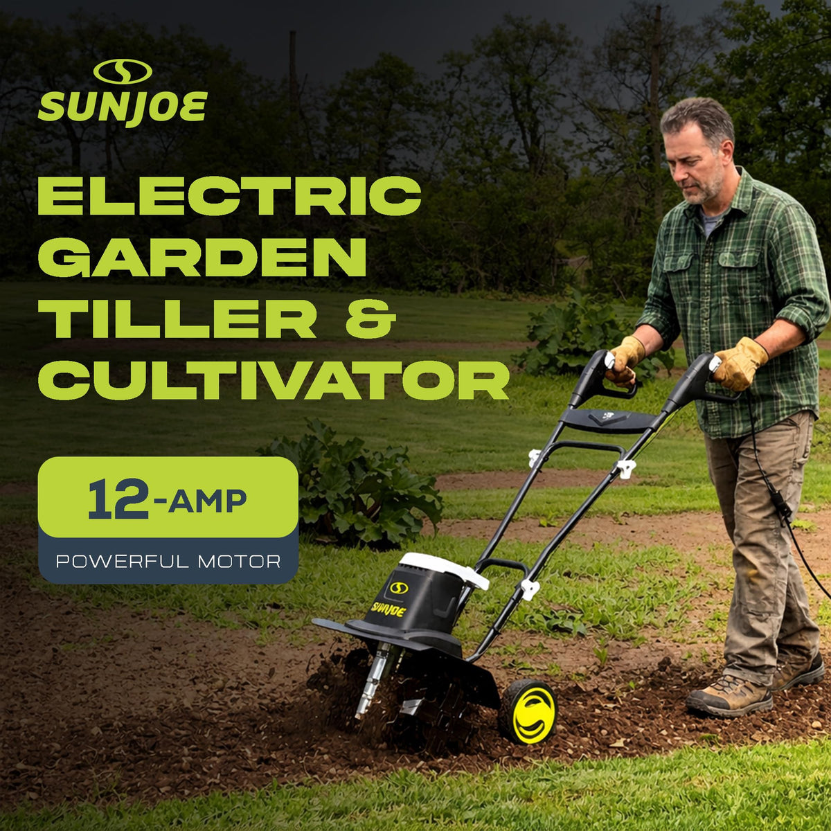 Sun Joe Corded Electric Garden Tiller & Cultivator with Steel Tines, TJ603E