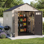 Aoxun 8x6 Ft Outdoor Storage Shed with Floor, Large Resin Outdoor Shed with Lockable Door & Windows, Garden HDPE Sheds for Lawn Tools, Pool Supplies & Bikes