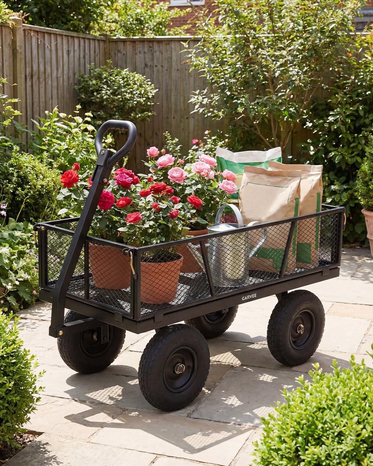 800 Lbs Steel Garden Cart, Utility Wagon with Removable Mesh Sides-Green