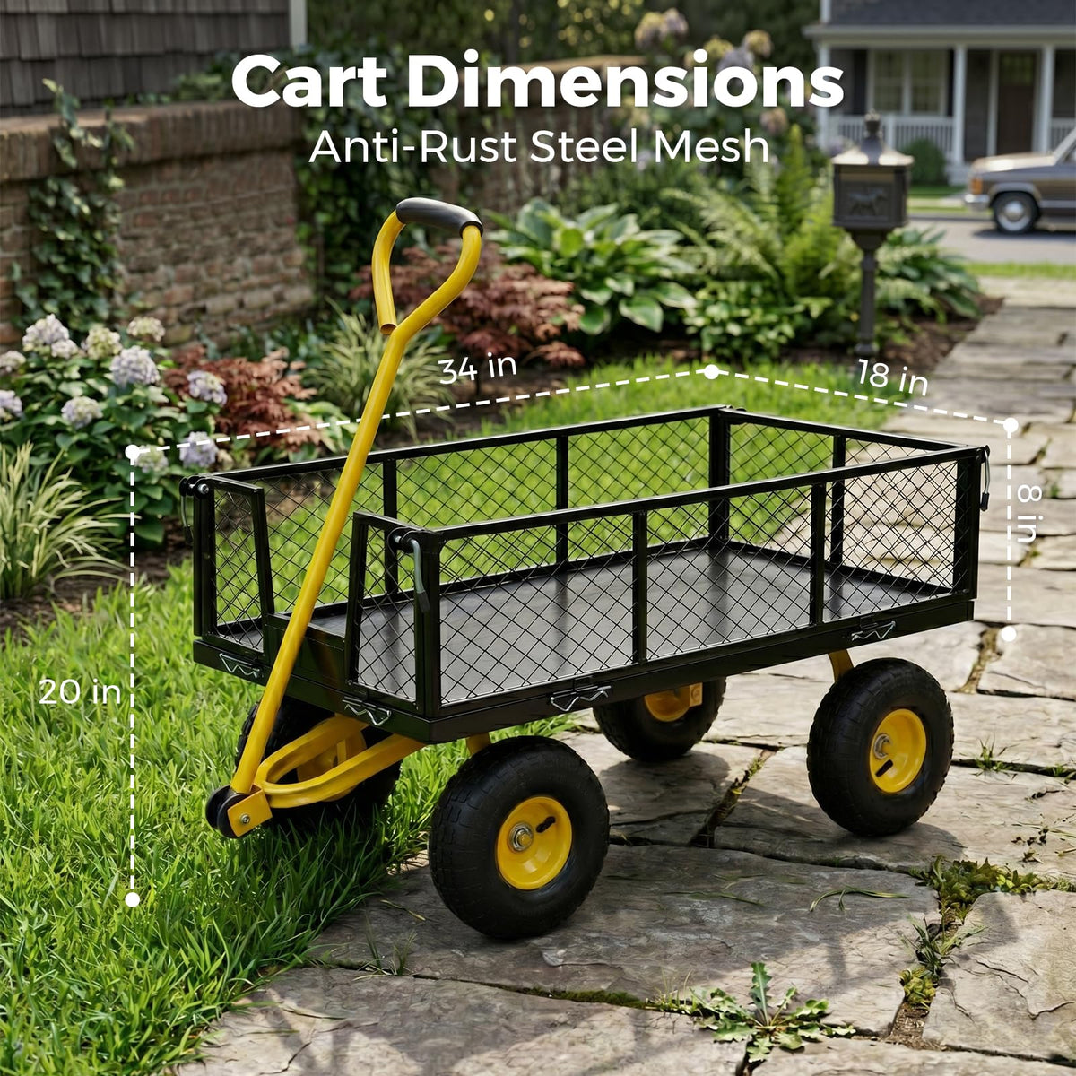 SUNNYFEEL Steel Garden Cart Heavy Duty 900 LBS Utility Wagon on Wheels