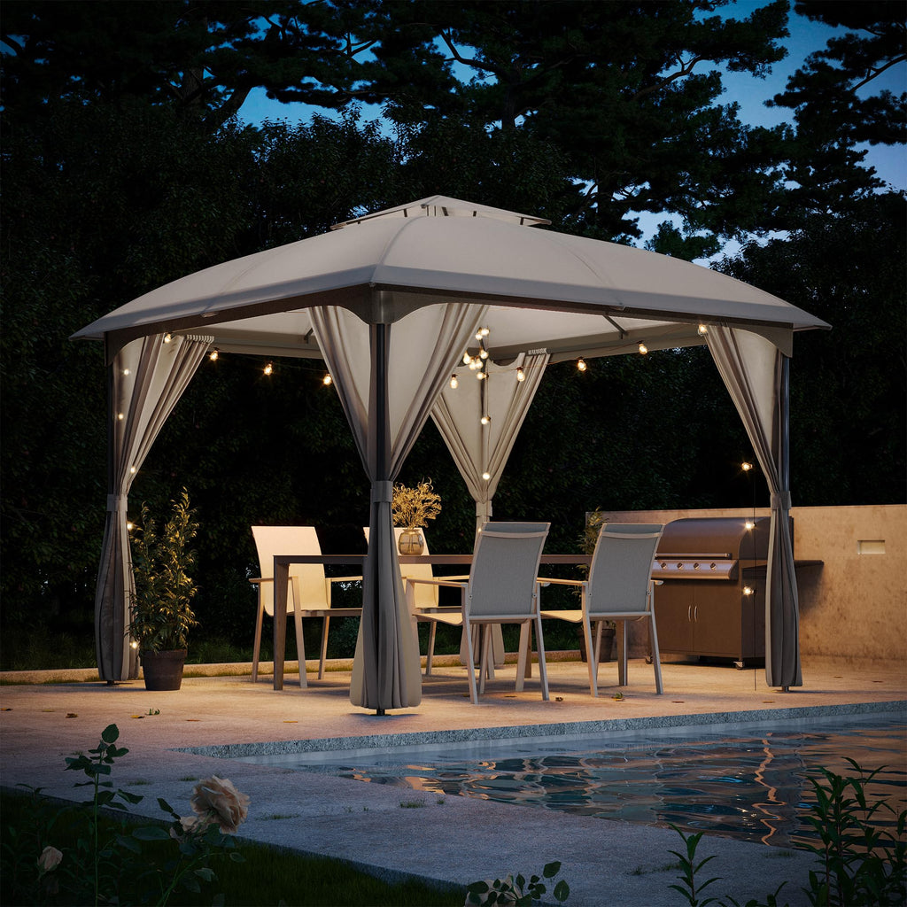 10x10 Arc Gazebo Canopy with Curtains & Double Roof
