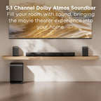 TCL S65K S Series 5.1 Channel Soundbar System with Dolby Atmos, DTS:X, Wireless Subwoofer, Wireless Surround Speakers, Bluetooth Music Streaming, and AI Sonic Auto Room Calibration