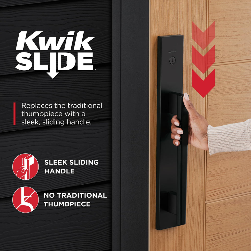 Kwikset Careus Front Door Lock Handle and Deadbolt Set, Entry Door Handleset Exterior with Interior Reversible Lever, Matte Black, Pick Resistant SmartKey Rekey Deadbolt Security