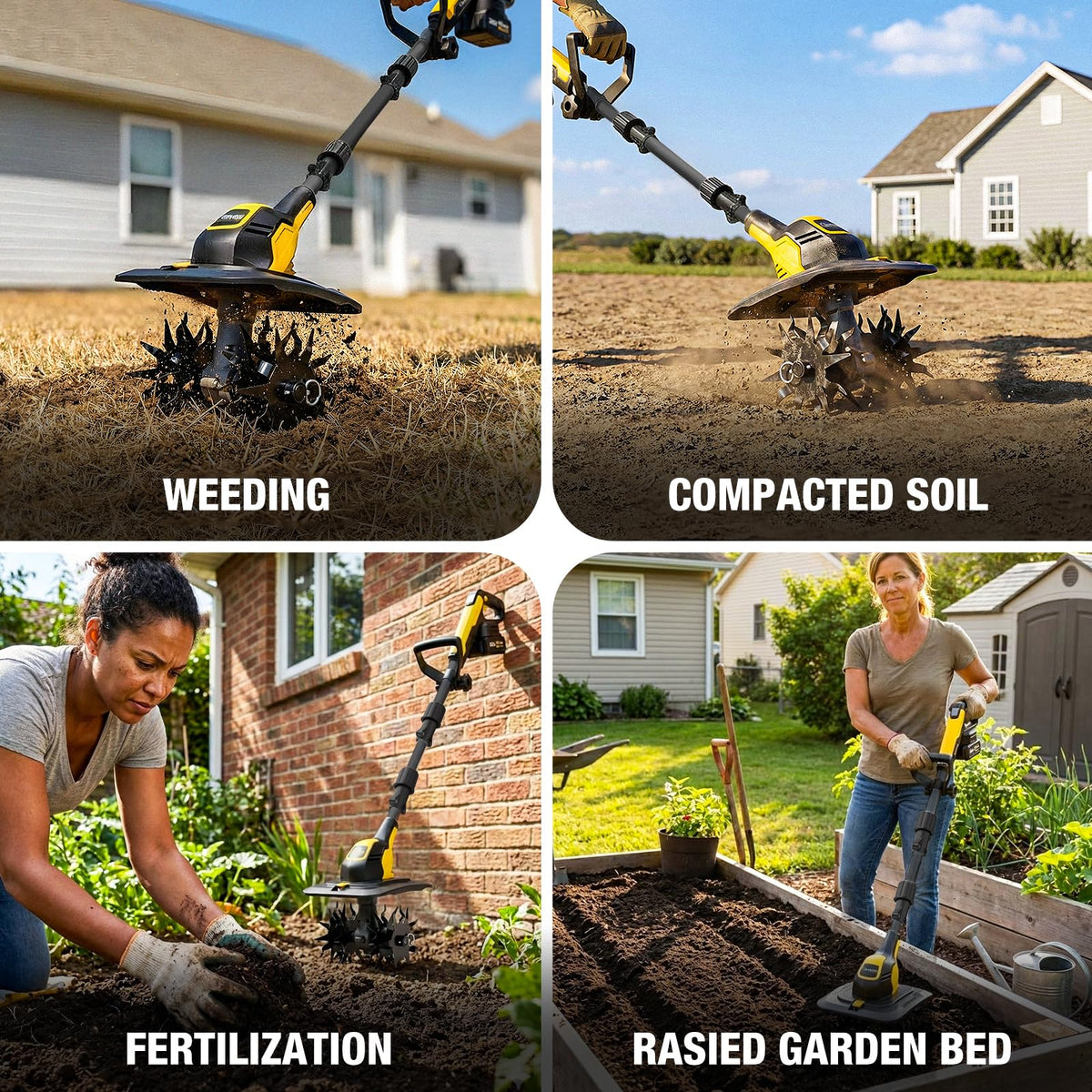 20V Cordless Tiller Cultivator, with 2 * 4.0Ah Batteries & Charger