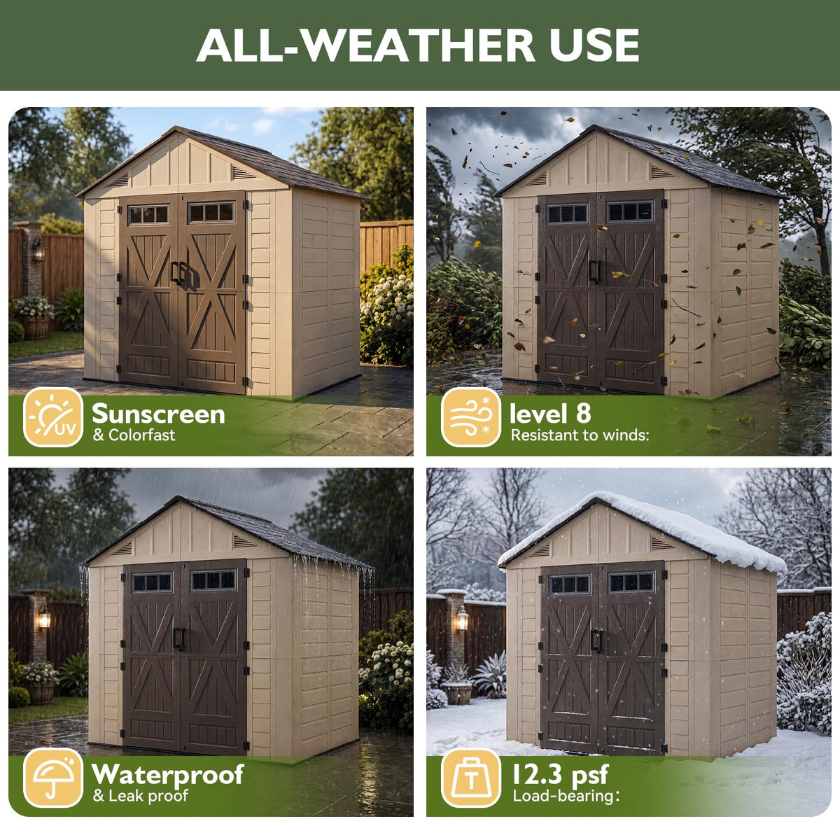 Aoxun 8x6 Ft Outdoor Storage Shed with Floor, Large Resin Outdoor Shed with Lockable Door & Windows, Garden HDPE Sheds for Lawn Tools, Pool Supplies & Bikes