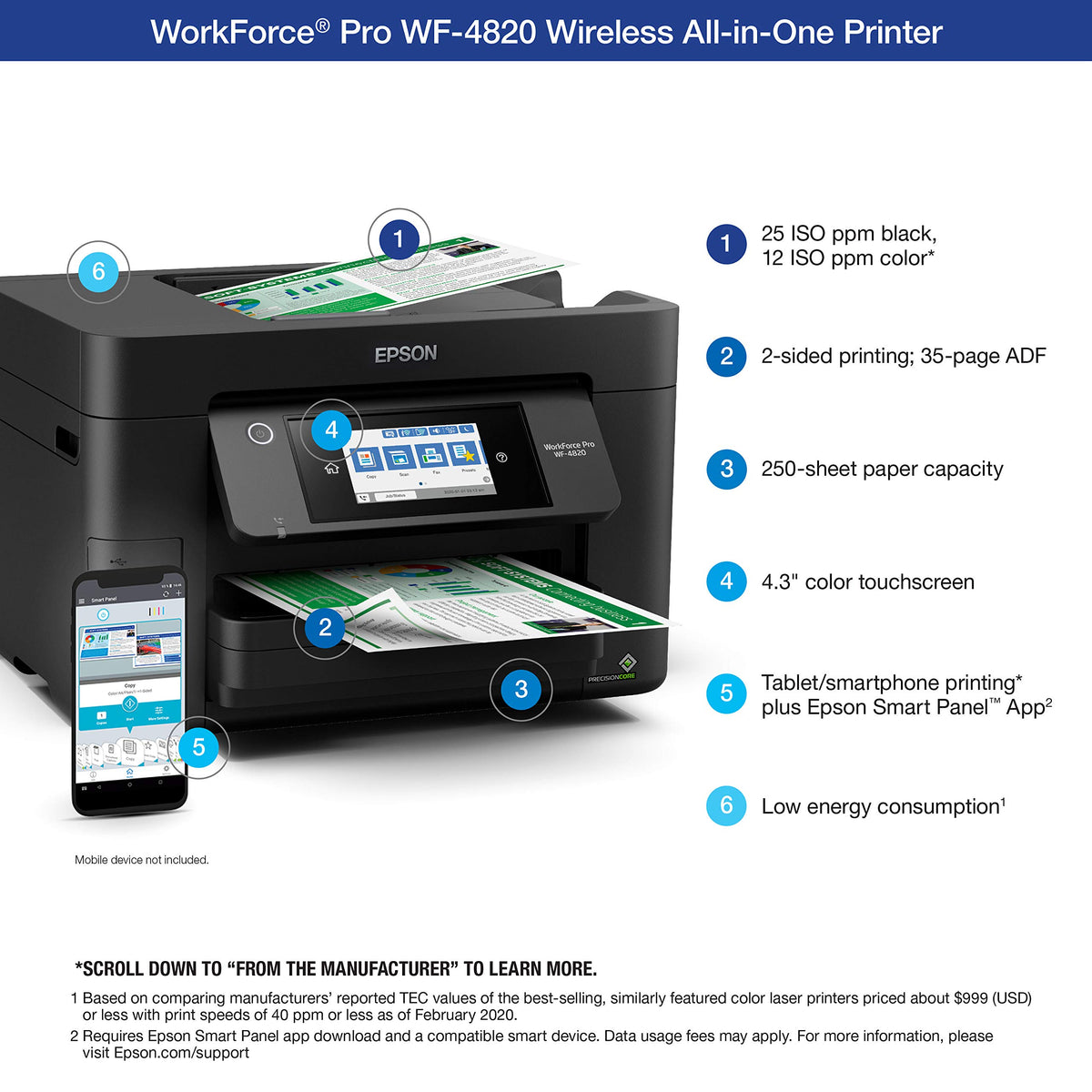 Epson Workforce Pro WF-4820 Wireless Color All-in-One Inkjet Printer