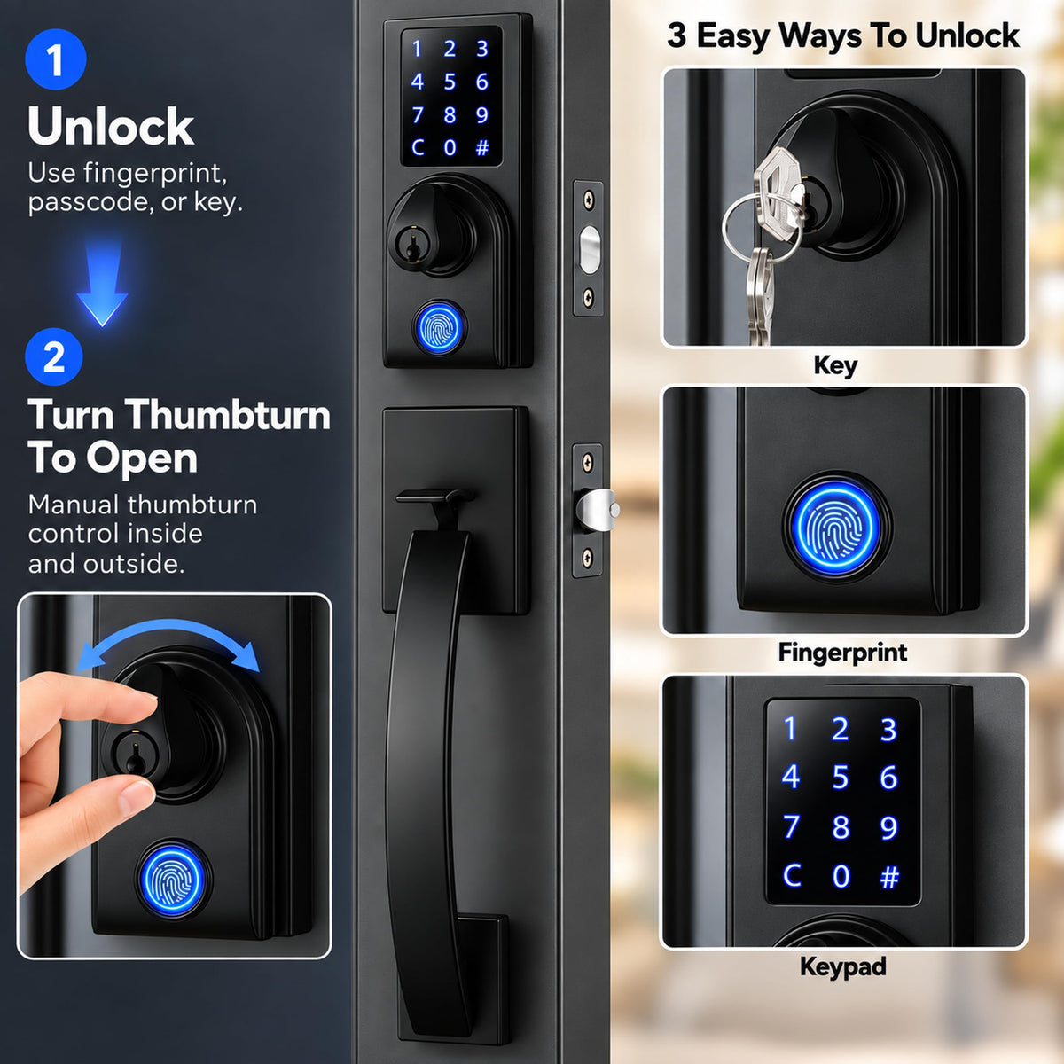 Door Handleset withTouchscreen Fingerprint Keypad