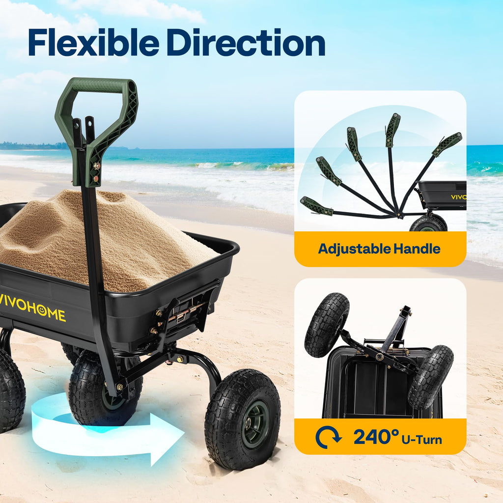 VIVOHOME 4 Cu.ft 660lbs Wheelbarrow Dump Garden Cart