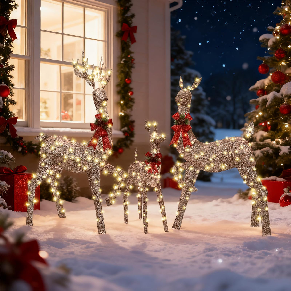 3Pcs Large 5FT Pre-Lit Christmas Reindeer Family Set, Brown
