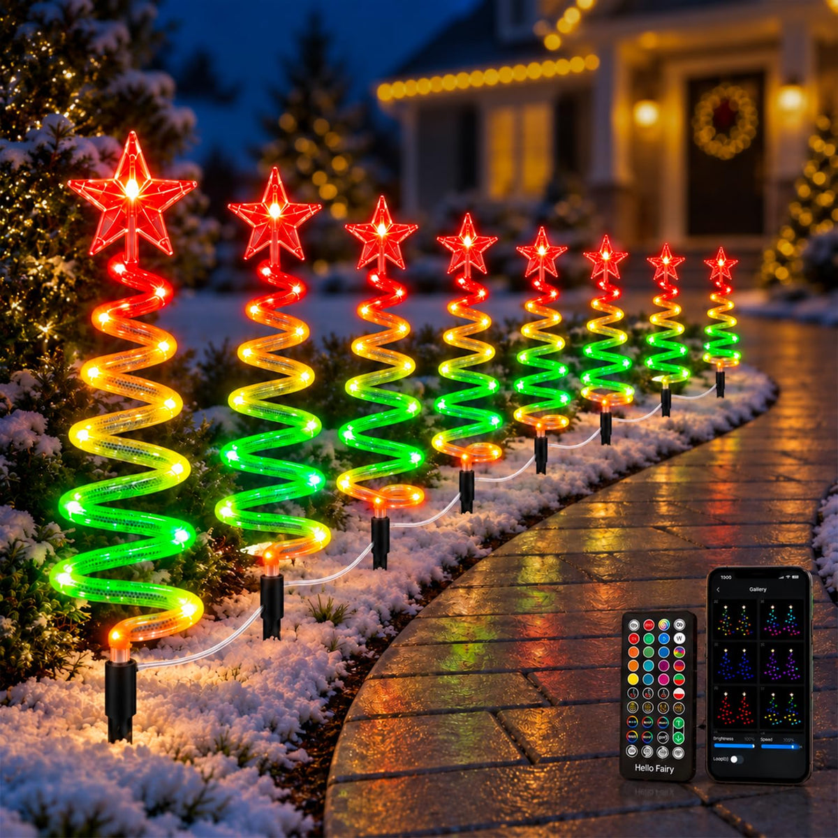 16 Pack Christmas Pathway Lights Outdoor, Smart RGB Spiral Xmas Tree Lights