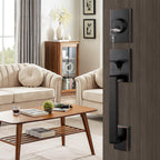 Exterior Double Door Lever Handleset,Solid Door Handle Lock Set (Keyed and Dummy Set) - Matte Black,MDHST2017DB-SET-BR