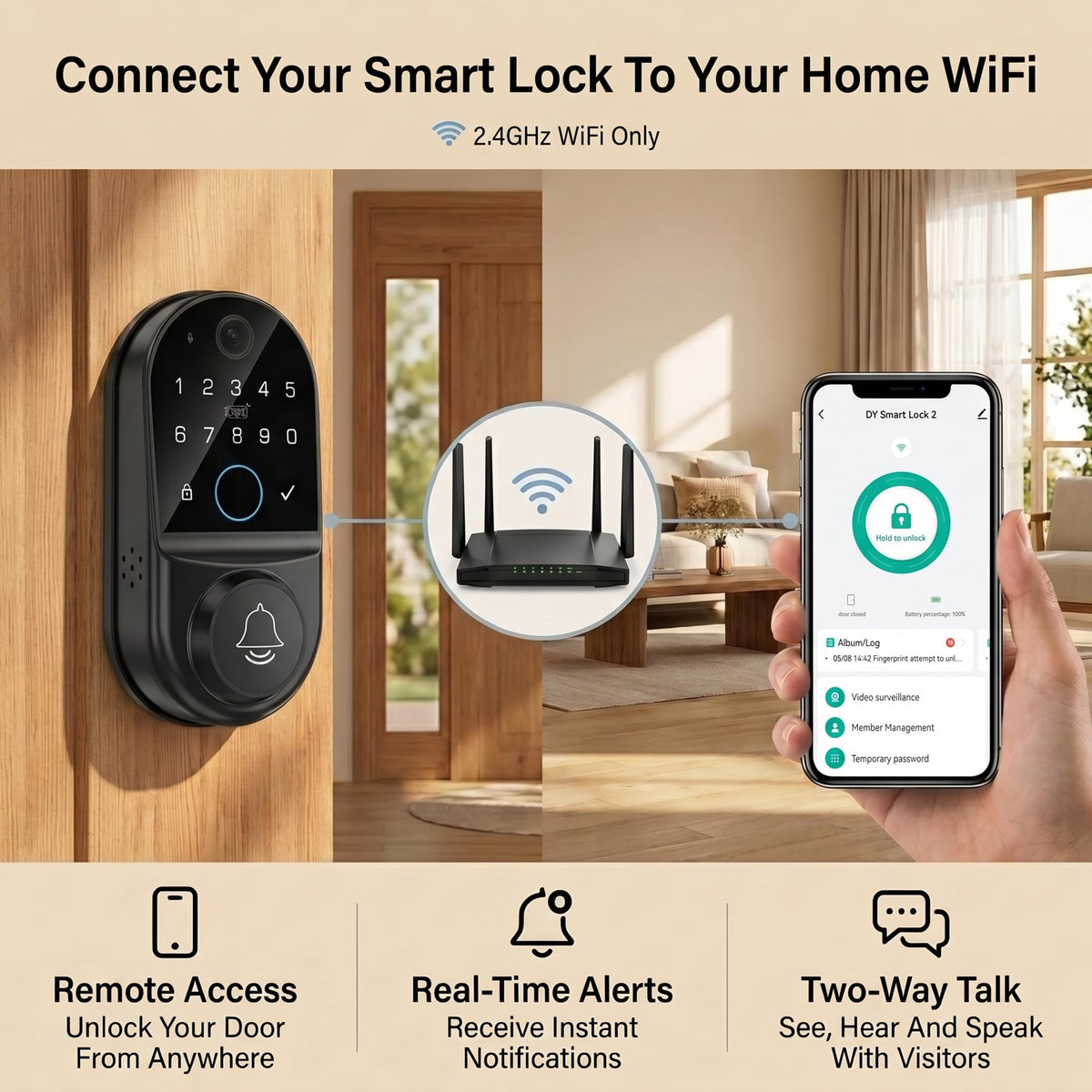Smart Door Lock for Front Door: Long Lasting Battery Dual 2500mAh