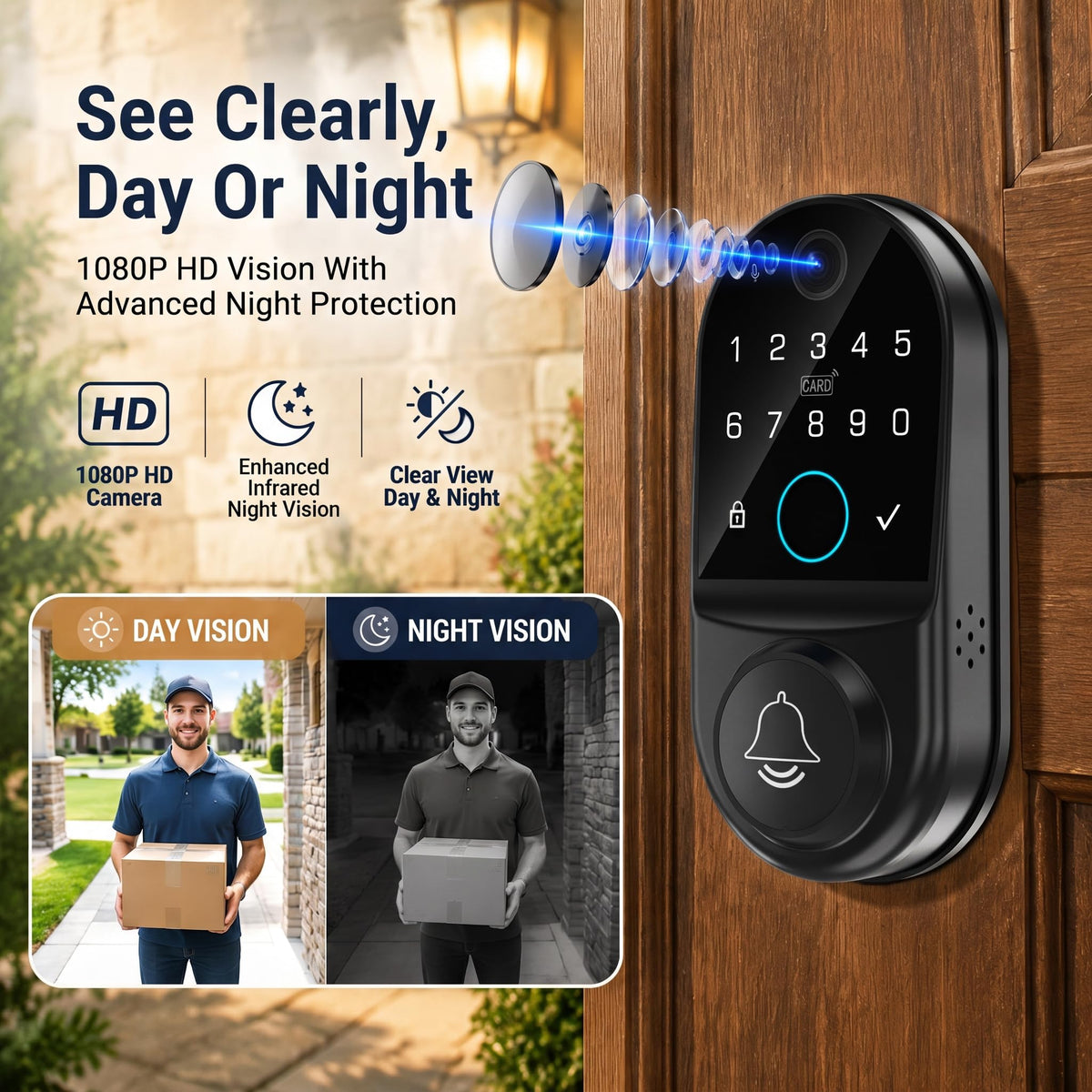 Smart Door Lock with Camera: 2.4GHz WiFi App Remote Access 1080p Monitoring