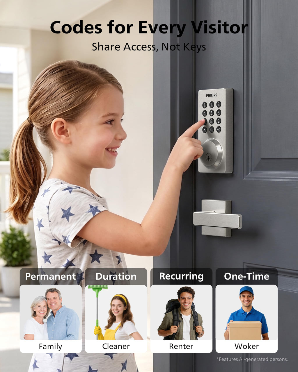 Philips WiFi Keypad Door Lock with Handle, App Control Smart Deadbolt Lock