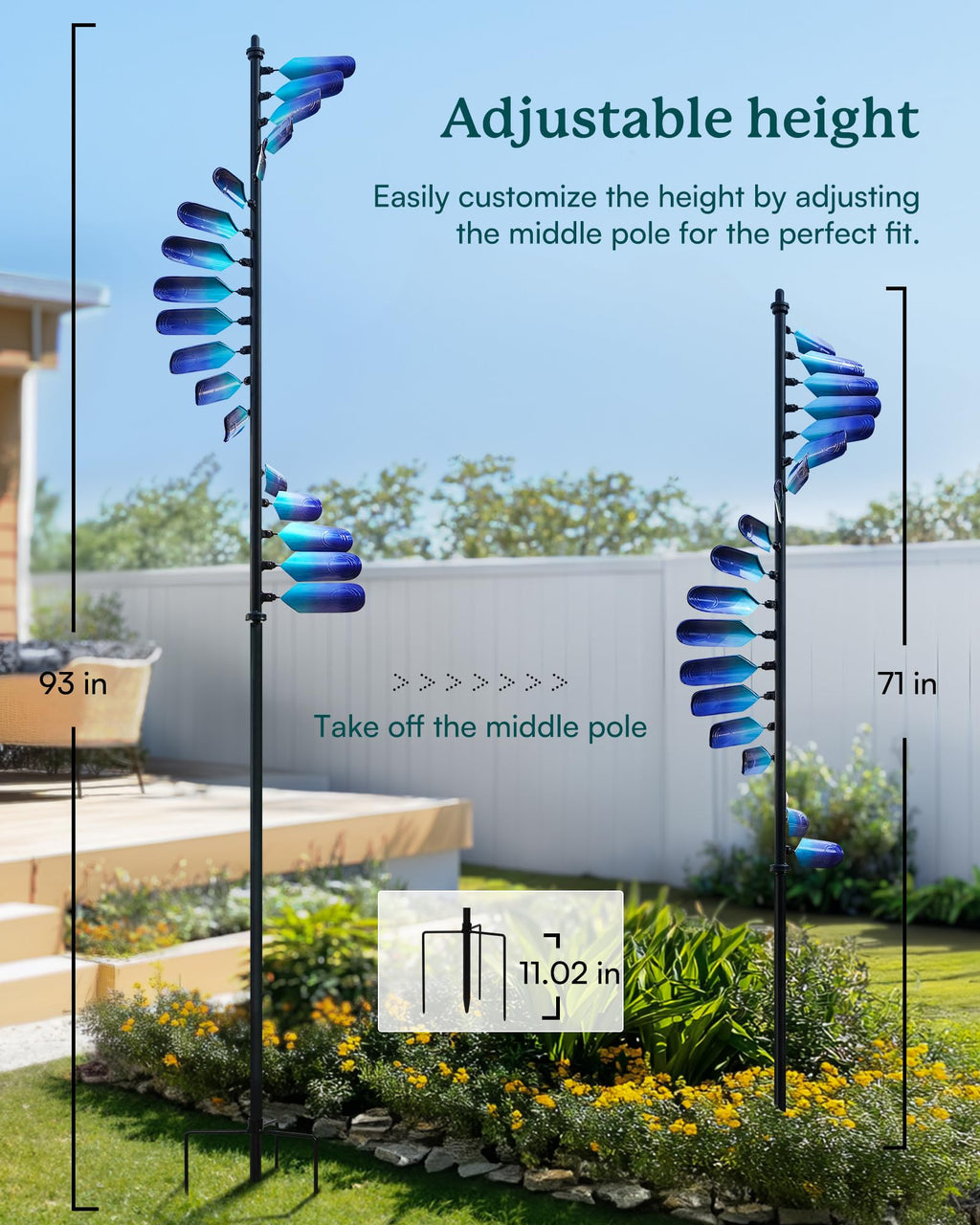 Wind Spinners Outdoor, 93" Large Metal Wind Spinners for Yard and Garden, Kinetic Wind Sculptures & Spinners with Stake, Windmill for Yard Art Decor (Peacock Spiral)