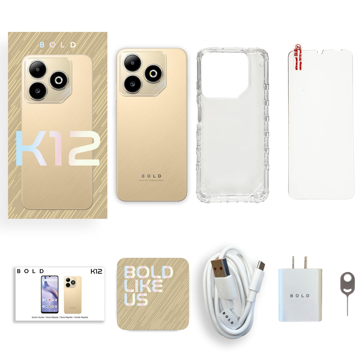 BLU Bold K12 | 2025 | Unlocked | 6.8” HD+ 120Hz Infinity Display | 50MP Main + 8MP Selfie Cameras | 128GB Internal Storage | US Version | US Warranty | Champagne Gold