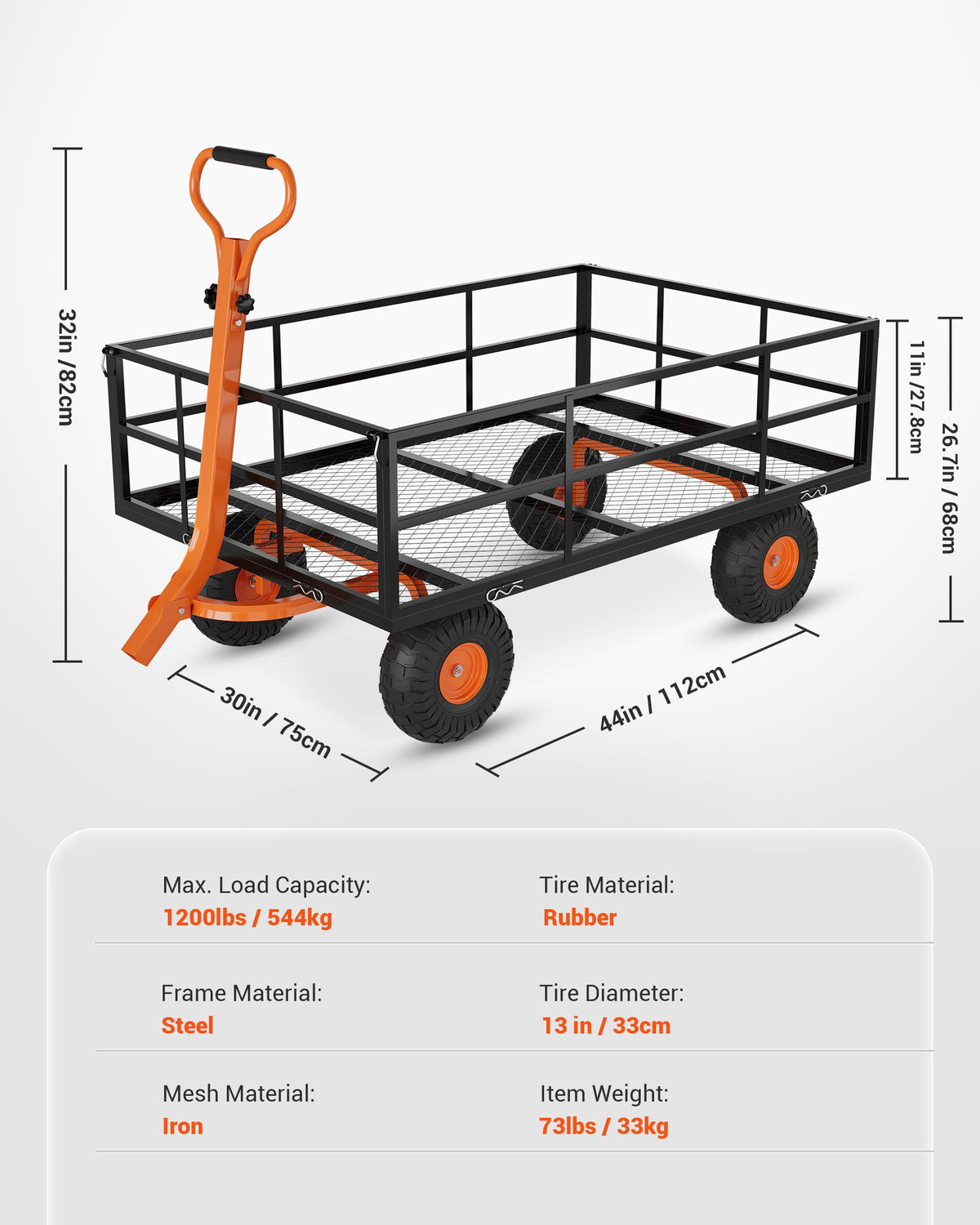 Garvee Garden Carts 1200 LBS Capacity Heavy Duty Steel Garden Wagon Cart