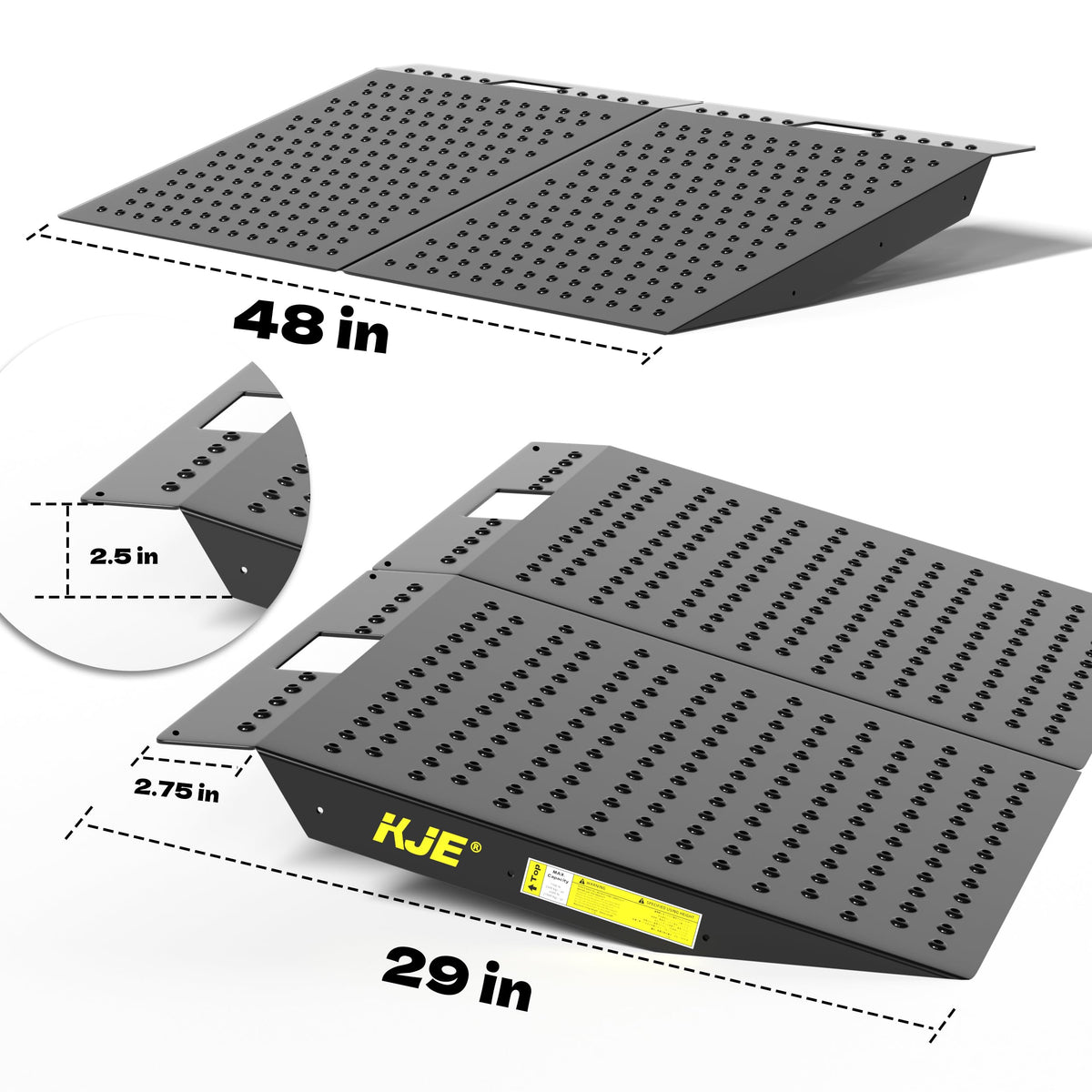 KJE Heavy-Duty Shed Ramps, 29" L x 48" W, Anti-Slip Punch Plate, 2200LBS Capacity for Riding Mowers Lawn Tractors, Snow Blowers Garden Carts, Shed Garage Shipping Container Smooth Access Ramp