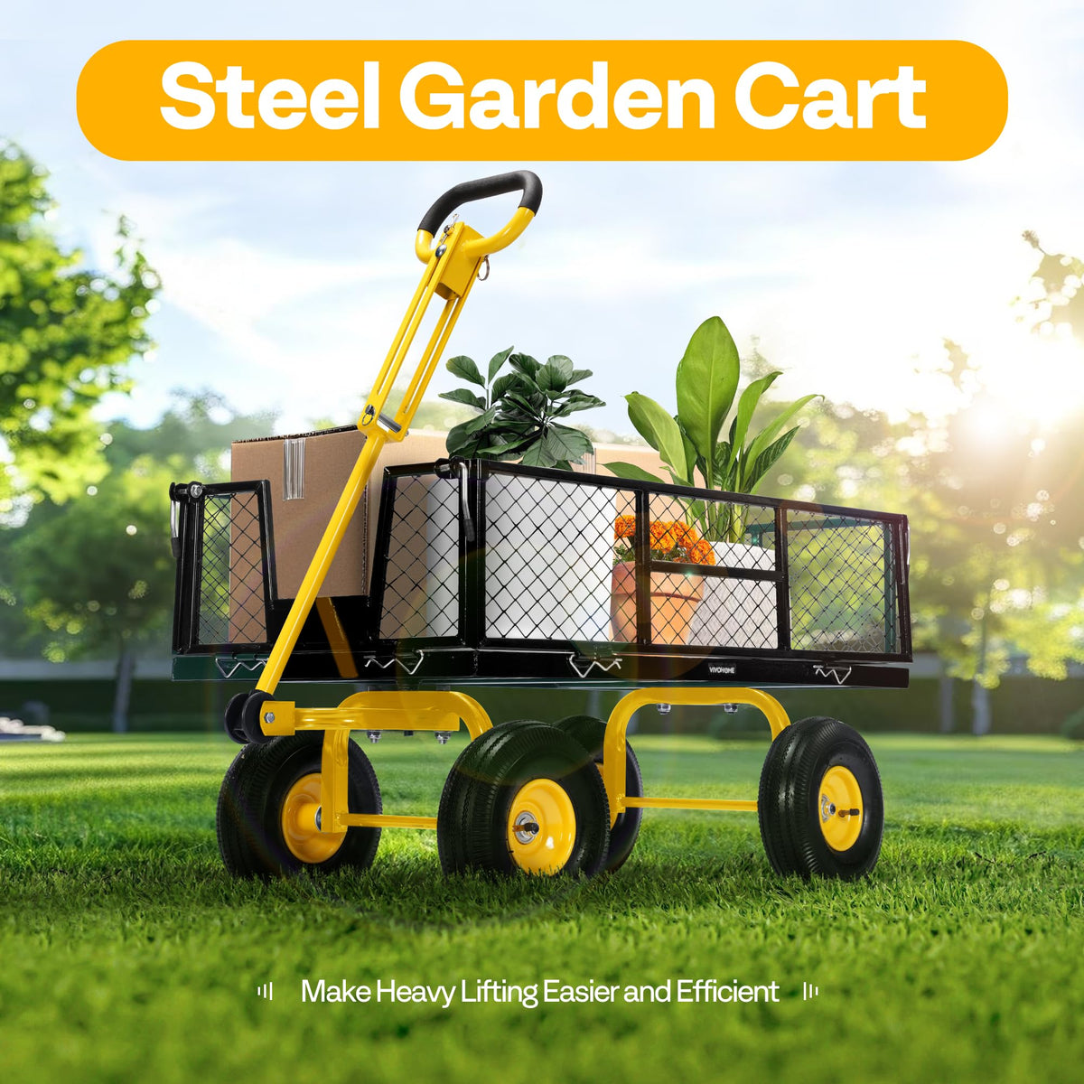 VIVOHOME Steel Garden Cart Heavy Duty 900 LBS 4.5 Cu Ft Utility Wagon