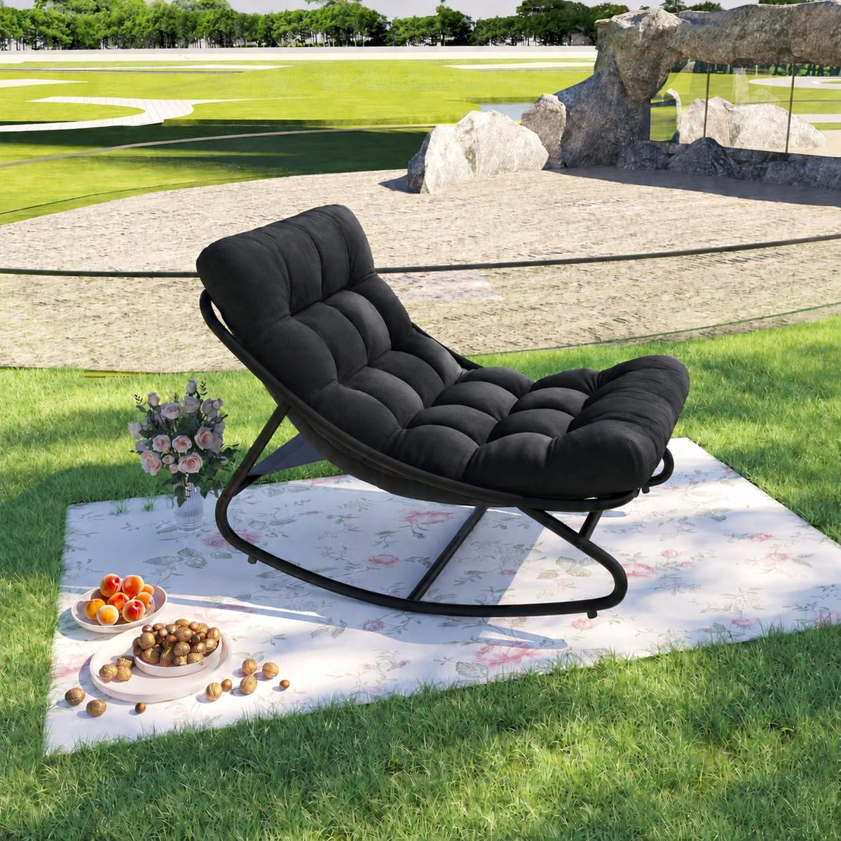 Indoor Outdoor Rocking Chair, Metal Frame Egg Rocker with Cushion