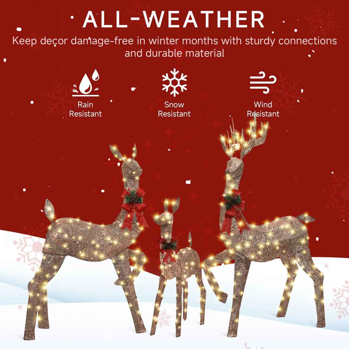 3Pcs Large 5FT Pre-Lit Christmas Reindeer Family Set, Brown