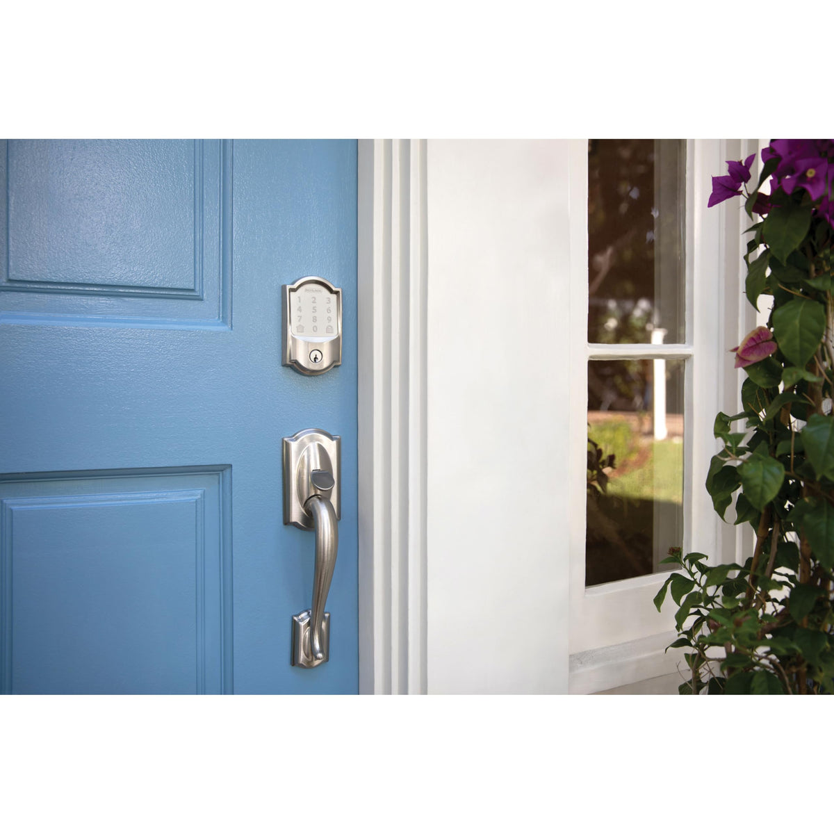 SCHLAGE Camelot Entry Handleset, Left Hand Accent Lever, Satin Nickel