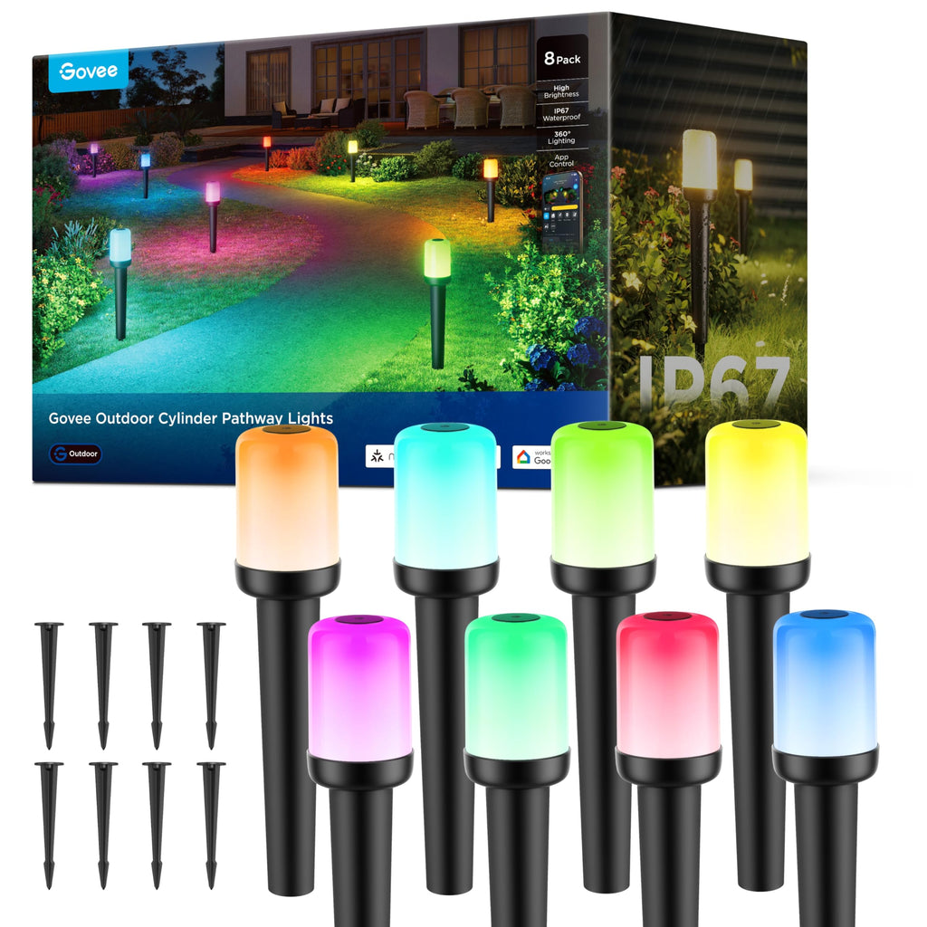 Govee Outdoor Cylinder Pathway Lights, 8 Pack, 425 Lumens, IP67 Waterproof