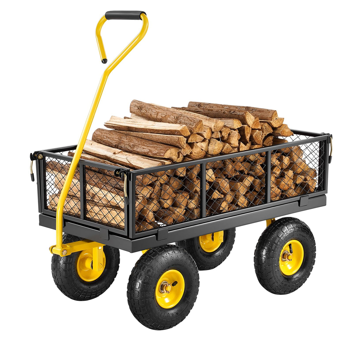 VEVOR 900 LBS Steel Garden Cart, 2 in 1 Handle, Heavy Duty Pullable Garden Wagon with 10" Flat-Free Tires, Outdoor Utility Yard Wagon Cart with Detachable Side Panels, Attach to ATV or Tractor