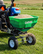 Heavy Duty 125L Tow Behind Broadcast Spreader – 9.8FT Spreading Width, 30 Current Settings, Global Hitch, for UTV, ATV, Tractor, Fertilizer, Seed, Salt, Ice Melt – Green (Douzi) + Black Rod