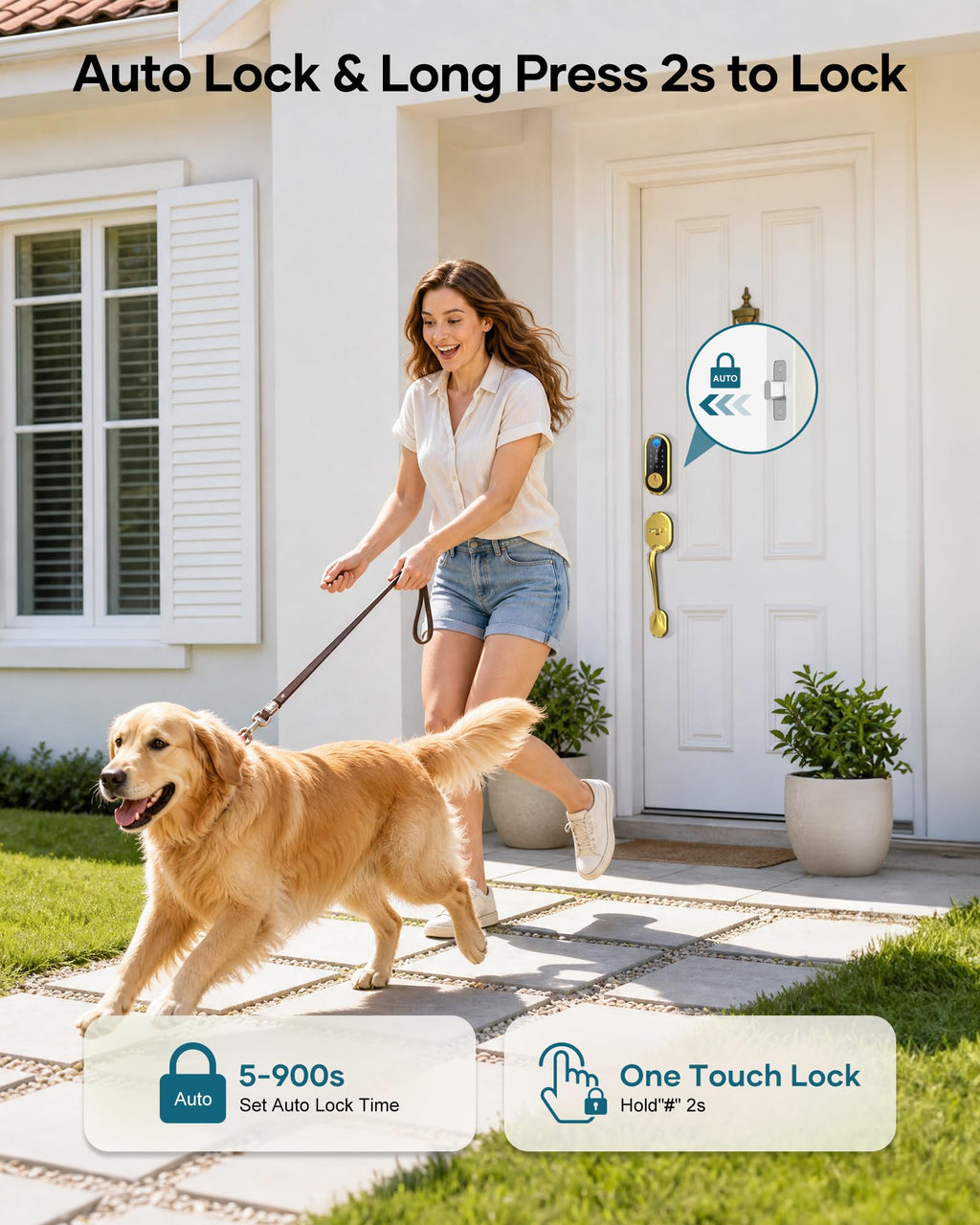 SMONET Smart Lock Fingerprint Electronic Door Lock Keyless Deadbolt Gold