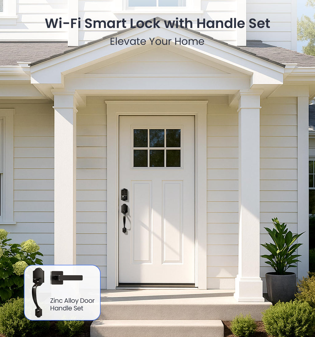 Veise VE017G-H Wi-Fi Smart Door Lock Deadbolt with Handle Set, Matte Black