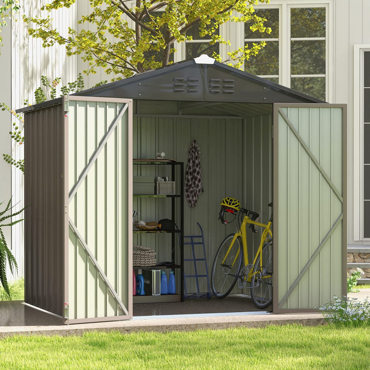 Patiowell 3x3 FT Outdoor Storage Shed, Metal Sheds, Black