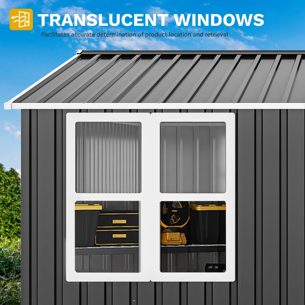DWVO 8x6 FT Outdoor Storage Shed, Metal with Lock & Window - Gray & White