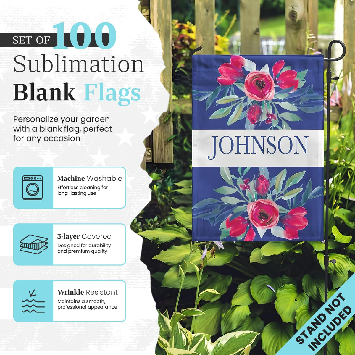 100 Pcs Sublimation Blank Garden Flags 100% Polyester 3 Layer Double-Sided Ready for Printing Garden or Lawn Banner | 12x18in DIY Vinyl or Dye Sublimation Blank Flags Pack of 100