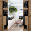 Exterior Double Door Lever Handleset,Solid Door Handle Lock Set (Keyed and Dummy Set) - Matte Black,MDHST2017DB-SET-BR