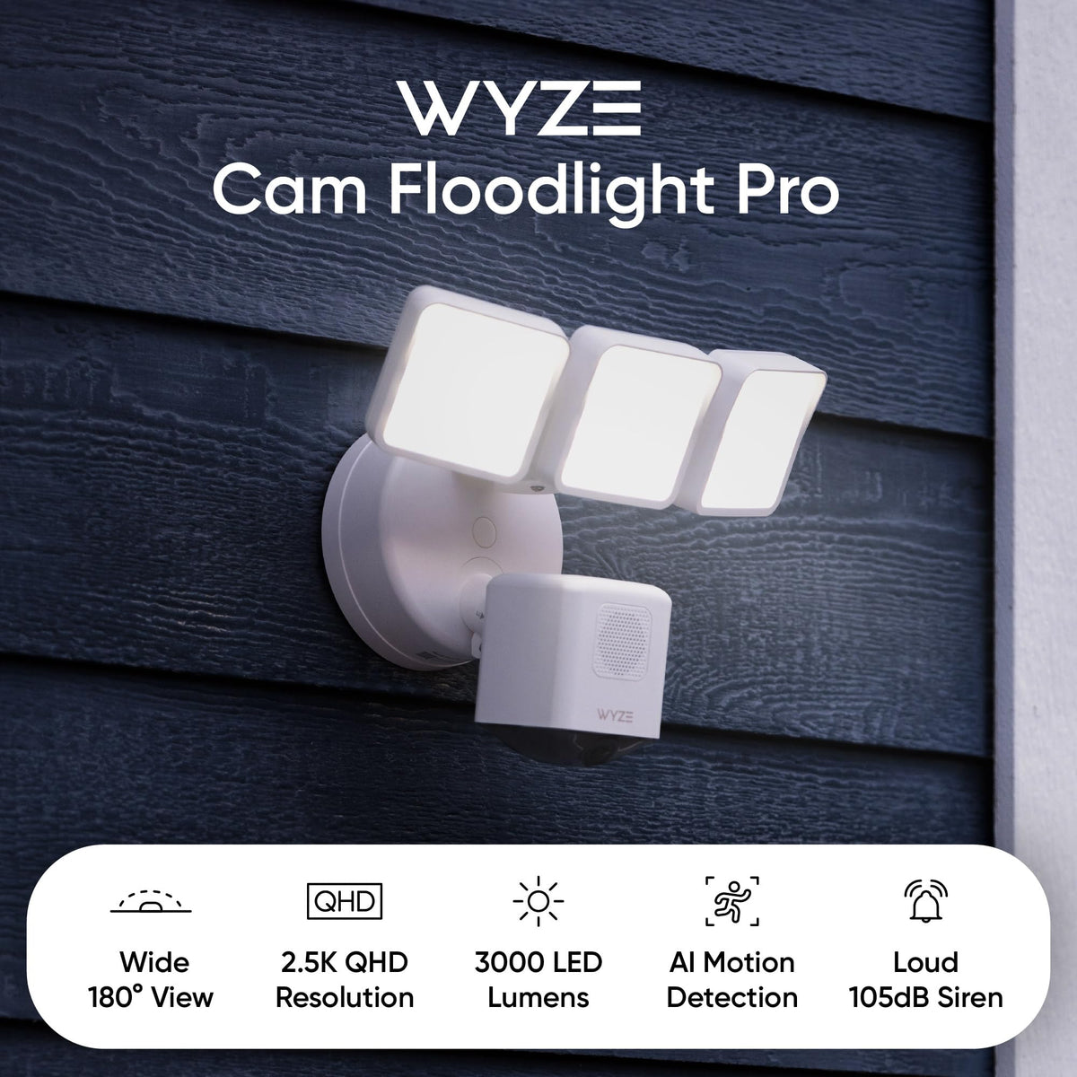 WYZE Floodlight Camera Pro, 2.5K HD Outdoor Security Camera 3000-Lumen LEDs