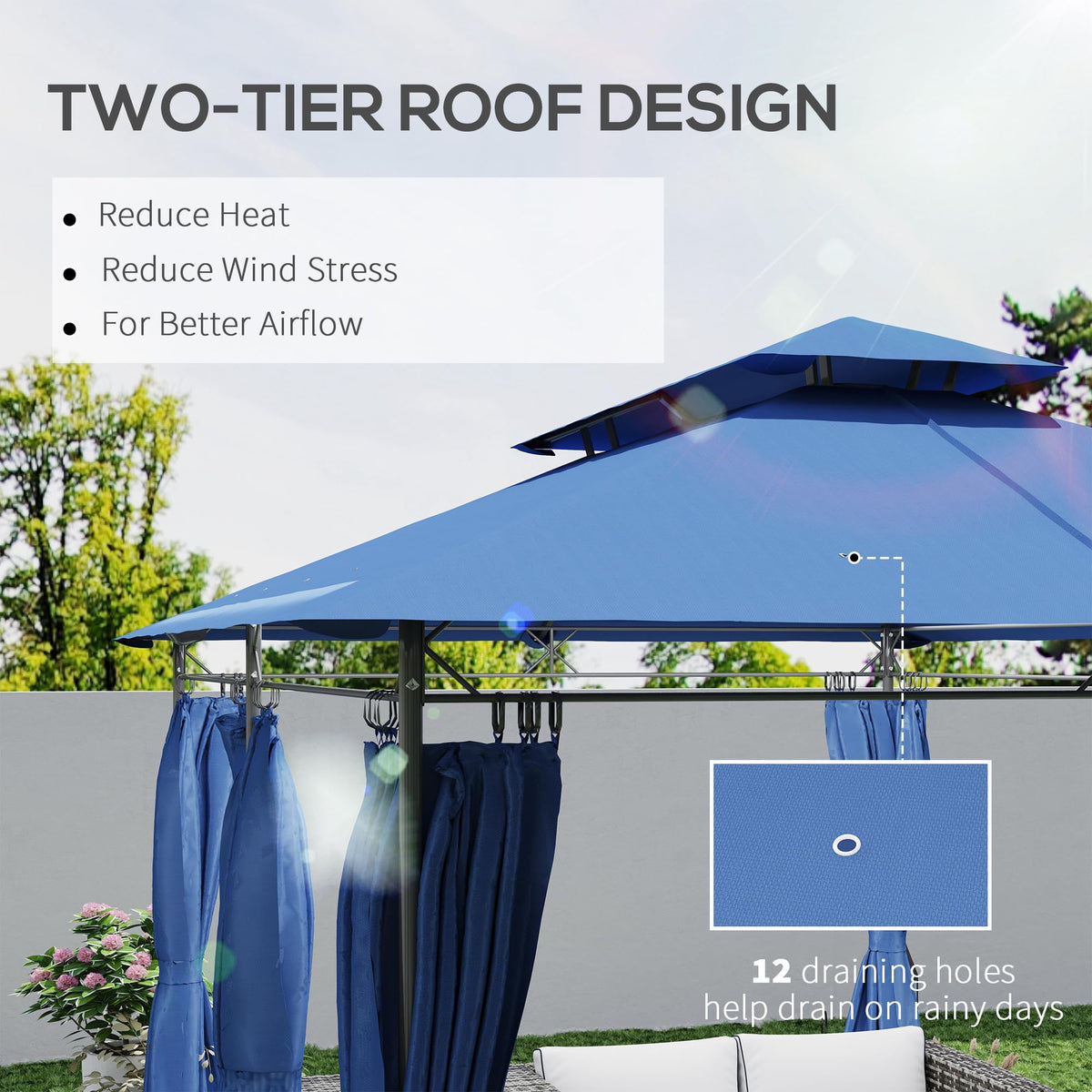 Outsunny 10' x 13' Patio Gazebo Double Roof Outdoor Gazebo Dark Blue