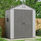 KINYING 6x4 FT Vertical Outdoor Storage Shed,Resin Clearance Outdoor Sheds with Floor,Garden Tool Shed for Lawn Mower/Bike Storage/Trash Cans/Pool Supplies,Lockable