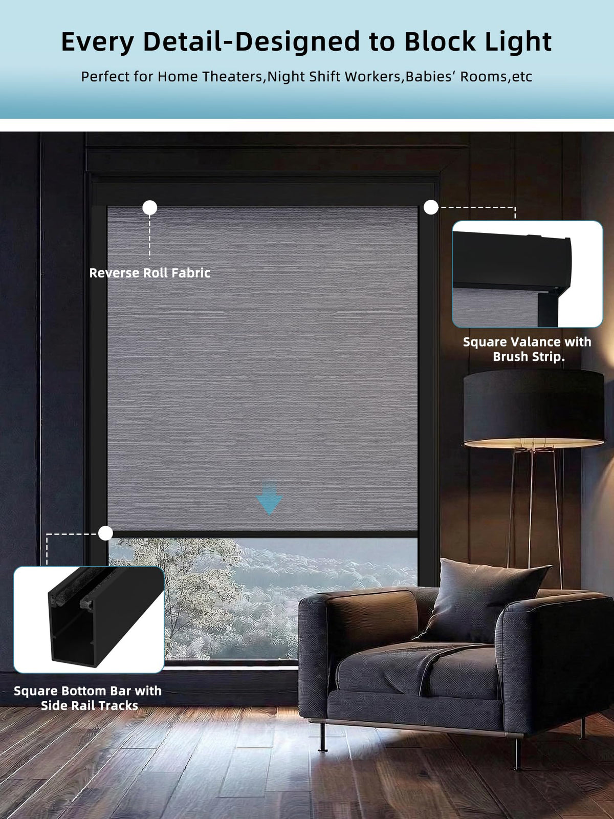 SmartWings Motorized Smart Roller Shades, 100% Blackout Essential Grey